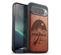 Carveit Magnétique Coque pour Google Pixel 10 Pro XL Étui Bois [Pare-Chocs en TPU Souple] Case de Téléphone Compatible Magsafe Pixel 10 Pro XL Coque (Rosé-Nuit Sauvage)