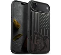 Carveit Magnétique Coque pour iPhone 17 Air Étui [Antichoc Pare-Chocs en TPU Souple] Bois Case de Téléphone Compatible Magsafe iPhone Air Coque (Bois Sombre-Attaque de Requin Patriotique)