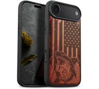 Carveit Magnétique Coque pour iPhone 17 Air Étui [Antichoc Pare-Chocs en TPU Souple] Bois Case de Téléphone Compatible Magsafe iPhone Air Coque (Rosé-Attaque de Requin Patriotique)