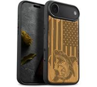 Carveit Magnétique Coque pour iPhone 17 Air Étui [Antichoc Pare-Chocs en TPU Souple] Bois Case de Téléphone Compatible Magsafe iPhone Air Coque (Cerise-Attaque de Requin Patriotique)