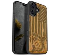 Carveit Magnétique Coque pour iPhone 17 Étui [Antichoc Pare-Chocs en TPU Souple] Bois Case de Téléphone Compatible Magsafe 17 Coque (Cerise-Attaque de Requin Patriotique)
