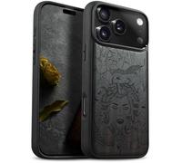 Carveit Magnétique Coque pour iPhone 17 Pro Étui [Antichoc Pare-Chocs en TPU Souple] Bois Case de Téléphone Compatible Magsafe 17 Pro Coque (Bois Sombre-Enigme de méduse)