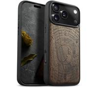 Carveit Magnétique Coque pour iPhone 17 Pro Max Étui [Antichoc Pare-Chocs en TPU Souple] Bois Case de Téléphone Compatible Magsafe 17 Pro Max Coque (Noyer-La Lune du Vieux Manuscrit)