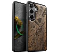 Carveit Magnétique Coque pour Samsung S26 Bois Étui [Antichoc Pare-Chocs en TPU Souple] Case de Téléphone Compatible Magsafe Galaxy S26 Coque (Noyer-Tableau à Plumes)