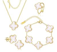 CARVENSEY Lucky Clover Parure de bijoux plaqué or 18 carats pour femme avec boîte d'emballage cadeau, cadeau pour femme, pour anniversaire, fête de Noël, Nouvel An, anniversaire de mariage (bleu