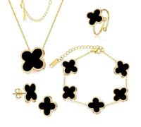 CARVENSEY Lucky Clover Parure de bijoux plaqué or 18 carats pour femme avec boîte d'emballage cadeau, cadeau pour femme, pour anniversaire, fête de Noël, Nouvel An, anniversaire de mariage (bleu
