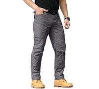 CARWORNIC Pantalon tactique de randonnée pour homme, léger, Rip-Stop, cargo de travail et de combat avec plusieurs poches, gris foncé, 32W / 32L