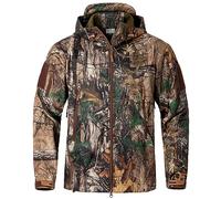 CARWORNIC Veste pour homme Real Tree camouflage pour extérieur Chasse Veste softshell imperméable Tactique militaire en polaire Veste à capuche, XXL