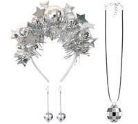 CARxlythic Accessoires Disco Femme, 1 Bandeau Disco et 1 Paire de Boucles d'oreilles Disco, 1 Collier, pour les années 70,80 et Accessoires de Déguisement Disco Party, Carnaval, fête costumée