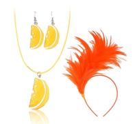 CARxlythic Bandeau Plumes de Fleur Artificielle, 1 Bandeau en Plumes, 1 Paire De Boucles d'oreilles Orange Et 1 collier de citron, pour Cocktail Mariage Goûter Décoration