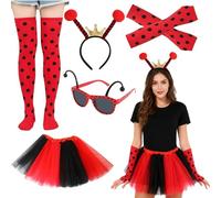 CARxlythic Costume de Coccinelle pour Enfants, Costume de Coccinelle pour Enfant Filles, Accessoires Costume Fille Tutu, Lunettes de Soleil, Chaussettes, Gants de Point de Vague, Bandeau (9 PièCes)