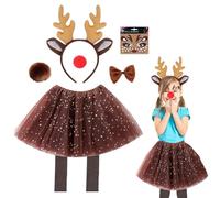 CARxlythic Deguisement Renne, Costume Renne Enfants, Costume enfant animal, robe avec tutu, serre-tête, costume animal, Cosplay Halloween Carnaval Noël Fête Anniversaire Enfant Costume