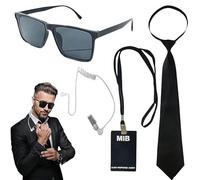 CARxlythic Ensemble d'accessoires de costume d'agent - Kit de tenue de garde secrète avec lunettes de soleil, écouteurs, cravates, carte d'identité, extraterrestres verts gonflables pour homme et