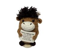 CARxlythic Mini vache positive amusante en laine tricotée avec carte positive - Poupée créative au crochet avec support émotionnel - Cadeau souvenir pour amis, femmes, étudiants, Noël