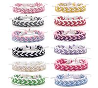 Carykon Lot de 12 bracelets d'amitié neutres en coton et lin tissés à la main - Taille réglable de 15 à 27,9 cm, 6 11 inch, Lin