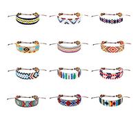 Carykon Lot de 12 bracelets d'amitié tissés au Népal avec nœud coulissant pour femmes, adolescentes et filles, la couleur peut varier, Sans pierre précieuse