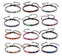 Carykon Lot de 12 bracelets d'amitié tissés du Népal avec un nœud coulissant pour femmes, adolescentes et filles, la couleur peut varier, 18 cm, Coton, lin, Pas de gemme