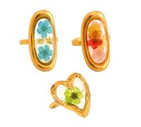 Carykon Lot de 3 bagues vintage faites à la main pour femme avec fleurs séchées (style aléatoire), FREE, Acier allié, Aucune pierre précieuse