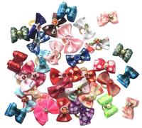 Carykon Lot de 50 nœuds en poils d'animaux avec bande en caoutchouc pour petits chiens Yorkshire, couleurs assorties