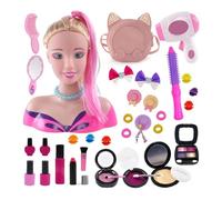Carziyer Coffret Maquillage Enfant avec Tête à Coiffer,Coffret Salon Coiffure Fille 35 Pièces,Poupée Mannequin + Maquillage,Jouet Éducatif 3-8 Ans,Cadeau Créatif (A)