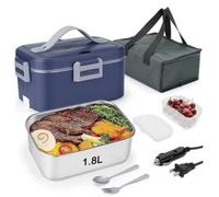 Carziyer Gamelle Chauffante 1.8L 75W, Boite Chauffante Repas 12V/24V/220V, 3 En 1 Lunch Box Chauffante éLectrique, Avec Sac Et Fourchette CuillèRe, Pour Voiture, Camion, Bureau, Camping (gris/bleu)