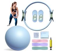 Carziyer Kit Pilates Maison - Anneau De 38cm + Bandes éLastiques + Ballon + Chaussettes Anti-DéRapantes, MatéRiau PP+Latex, pour La Sculpture Corporelle à La Maison, Adapté Aux Femmes (Bleu)