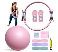 Carziyer Kit Pilates Maison - Anneau De 38cm + Bandes éLastiques + Ballon + Chaussettes Anti-DéRapantes, MatéRiau PP+Latex, pour La Sculpture Corporelle à La Maison, Adapté Aux Femmes (Rose)