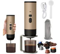 Carziyer Machine à Café Portable de Voyage, Chauffage Rapide 3 En 1 Cafetiere Portable 12V/72w, Rechargeable Cafetiere Camping avec support, Auto-Chauffage/15 bar/Affichage Intelligent (champagne)