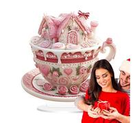 Cas de décorations d'amour de tasse de café, figurines de tasse de café de la Saint-Valentin, tasse de chocolat chaud en cœur rose, décoration de la Saint-Valentin pour le bureau