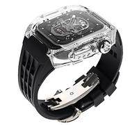 Cas de montre + Kit de mod de sangle de montre , pour 4 5 6 7 8 SE 44 mm 45 mm Watch Changer la sangle de silicone , Kit de mod de couverture en cristal en caoutchouc de luxe (N, 44 mm)