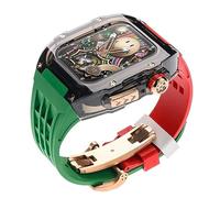 Cas de montre + Kit de mod de sangle de montre , pour 4 5 6 7 8 SE 44 mm 45 mm Watch Changer la sangle de silicone , Kit de mod de couverture en cristal en caoutchouc de luxe (N, 44 mm)