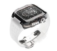 Cas de montre + Kit de mod de sangle de montre , pour 4 5 6 7 8 SE 44 mm 45 mm Watch Changer la sangle de silicone , Kit de mod de couverture en cristal en caoutchouc de luxe (N, 44 mm)