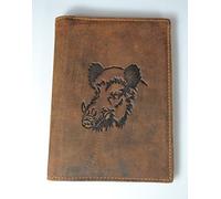 Cas de permis de chasse Cuir véritable motif sanglier - Marron