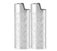 Cas Plus léger Alliage Zinc Vintage Floral tamponné Classique élégant à Manches Plus légères Support de Protection de Protection pour Les collectionneurs et Les Fumeurs 2 Pack (Argent)
