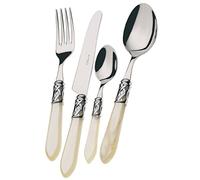 Casa Bugatti ALCAM-M4250 - ALLADIN IVORY - Ensemble de couverts, 24 pièces dans une caisse en bois, Stainless Steel