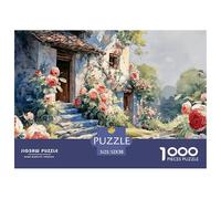 CASA Con Flores Rosas 1000 Pièces Carton Premium Lot de Puzzles Kitten Anti-Stress Jeu Créatif Puzzles As Birthday Gifts 52x38cm/1000pcs