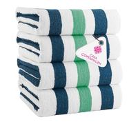 Casa Copenhagen Coffret 4 Serviettes Plage Coton, 75 x 150cm, Bleu Sarcelle | Monaco serviettes 100% coton égyptien (150 x 75 cm) plage, douche, et piscine (coffret cadeau femme et homme)
