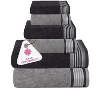 Casa Copenhagen Coffret 6 Serviettes Bain 600 g/m², Gris-Violet-Gris-Violet | He & She 100% coton égyptien pur cuisine, douche: 2 serviettes bain, 2 mains, 2 gants (coffret cadeau femme et homme)