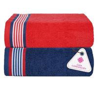 Casa Copenhagen Ensemble de 2 Grandes Serviettes de Bain He & She, Bleu américain + Rouge américain, 550 g/m², conçu au Danemark, fabriqué à partir de en Coton égyptien Doux pour, Cuisine et Douche