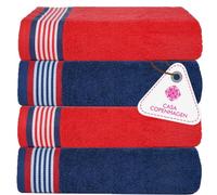 Casa Copenhagen He & She Ensemble de 4 Grandes Serviettes de Bain, Bleu américain + Rouge, 550 g/m², conçu au Danemark, fabriqué à partir de en Coton égyptien Doux pour, la Cuisine et la Douche