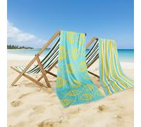 Casa Copenhagen - Lot de 2 Serviettes Miami, Vert Marin + Jaune Moutarde, Serviettes de Piscine XL, 88 x 177 cm, 100% Coton (Coffret Cadeau d'été idéal pour Femmes et Hommes)