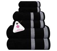 Casa Copenhagen Solitaire Ensemble de Serviettes, conçu au Danemark, 600 g/m², Hôtel & Spa, Cuisine & Salle de Bain, Set de 6 pcs avec 2 Bain, 2 Serviettes à Main, 2 Gants de Toilette - Noir