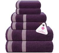 Casa Copenhagen Solitaire Ensemble de Serviettes, conçu au Danemark, 600 g/m², Hôtel & Spa, Cuisine & Salle de Bain, Set de 6 pcs avec 2 Bain, 2 Serviettes à Main, 2 Gants de Toilette - Violet Foncé