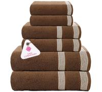 Casa Copenhagen Solitaire Ensemble de Serviettes, conçu au Danemark, 600 g/m², Hôtel & Spa, Cuisine & Salle de Bain, Set de 6 pcs avec 2 Bain, 2 Serviettes à Main, 2 Gants de Toilette - Marron