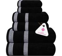 Casa Copenhagen Solitaire Ensemble de Serviettes, conçu au Danemark, 600 g/m², Hôtel & Spa, Cuisine & Salle de Bain, Set de 6 pcs avec 2 Bain, 2 Serviettes à Main, 2 Gants de Toilette - Noir