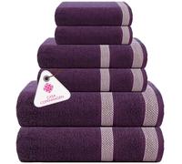 Casa Copenhagen Solitaire Ensemble de Serviettes, conçu au Danemark, 600 g/m², Hôtel & Spa, Cuisine & Salle de Bain, Set de 6 pcs avec 2 Bain, 2 Serviettes à Main, 2 Gants de Toilette - Violet Foncé