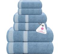 Casa Copenhagen Solitaire Ensemble de Serviettes, conçu au Danemark, 600 g/m², Hôtel & Spa, Cuisine & Salle de Bain, Set de 6 pcs avec 2 Bain, 2 Serviettes à Main, 2 Gants de Toilette - Bleu Poudré