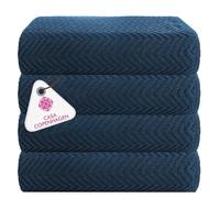 Casa Copenhagen Wave Textured Ensemble de 4 Serviettes de Bain en - Bleu Marine, 550g/m² 4 Serviettes de Bain en Utilisation Rude&Dure Coffret Cadeau de Serviettes en Coton pour Salle de Bain