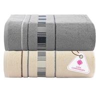 Casa Copenhagen X Lines Ensemble de 2 Grandes Serviettes de Bain, 90 x 180 cm, Crème Gris, conçues au Danemark, en Coton égyptien Doux, idéales pour la Salle de Bain, la Cuisine et la Douche.