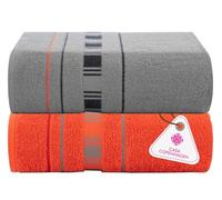 Casa Copenhagen X Lines Ensemble de 2 Grandes Serviettes de Bain, 90 x 180 cm, Rouge Gris, conçues au Danemark, en Coton égyptien Doux, idéales pour la Salle de Bain, la Cuisine et la Douche.